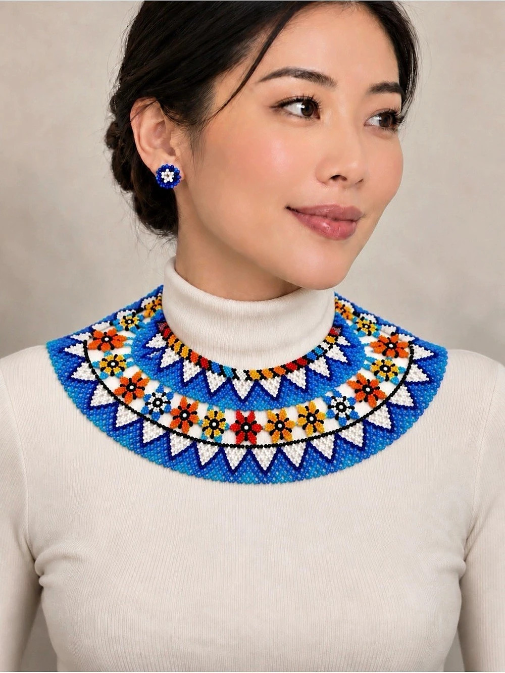 Handmade Colorful Beaded Collar Necklace & Earring Set 110NWT